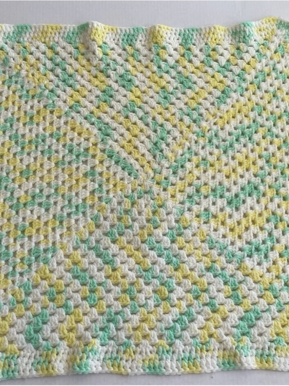 Handmade Baby Crochet Blanket - White, Mint & Pale Yellow